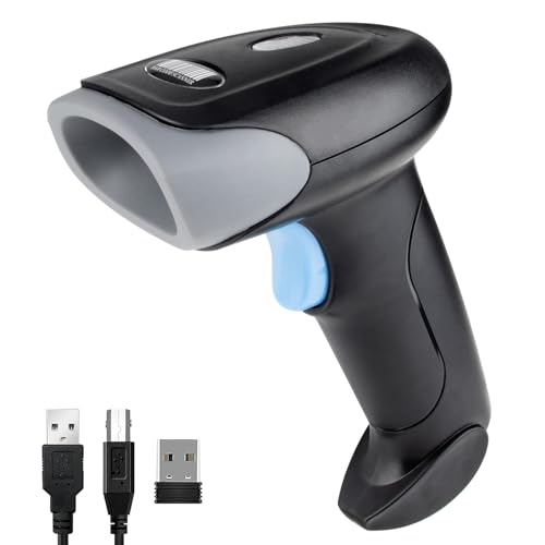 Wireless Barcode Scanner 1D QR Scanner Wireless Handheld Laser Bar Code Reader 3-in-1 with Bluetooth & 2.4G Wireless & USB Wired Works with iPad, Android Phone, iPhone, Laptop-U26 - color: Black-U26