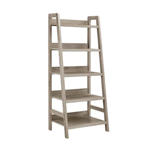 Riverbay Furniture 5-Shelf Ladder Bookshelf, 25.75" W x 18" D x 60.13" H, MDF Wood with Gray Wash Finish, Modern Coastal Style, Open Display Bookcase for Living Room, Bedroom or Home Office