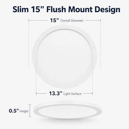 KSANA 15 Inch LED Flush Mount Ceiling Light, 5 CCT Selectable Ultra-Slim Round Flat Panel Light, Triac Dimmable 5%-100%, 36W 3200LM Ceiling Light Fixture for Kitchen, Bedroom, Hallway, Office - size: 15 Inch