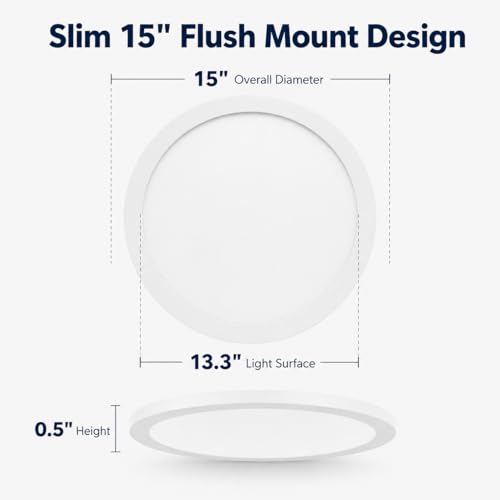 KSANA 15 Inch LED Flush Mount Ceiling Light, 5 CCT Selectable Ultra-Slim Round Flat Panel Light, Triac Dimmable 5%-100%, 36W 3200LM Ceiling Light Fixture for Kitchen, Bedroom, Hallway, Office - size: 15 Inch