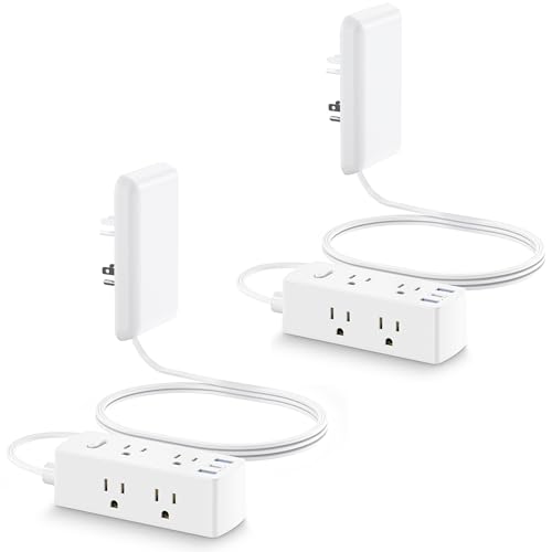Olcorife Flat Extension Cord with Outlet Cover, Flat Plug Power Strip with 6 Outlets and 3 USB Ports, 5 FT Cord Hidden Outlet Extender for Tight Spaces, Pack of 2 - size: 5 FT(Pack of 2), style: 6AC