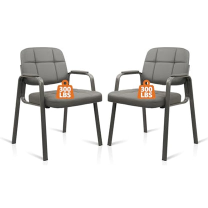CLATINA Office Reception Guest Chair No Wheels, Leather Stationary Waiting Room Chairs with Padded Arms for Elderly Desk Conference Room Lobby Table Side Salon Grey 2 Pack - color: Grey, size: 2 Pack