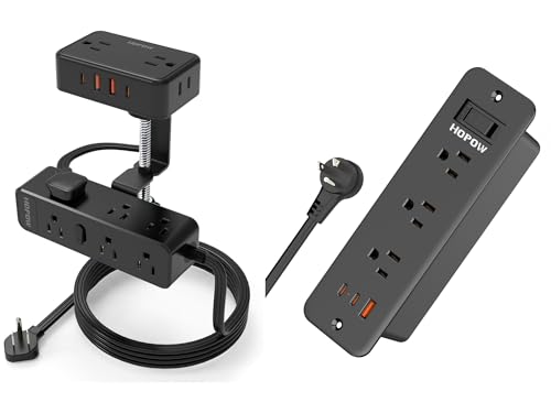 HOPOW Dual Layer Desk Clamp Power Strip, Recessed Power Strip with 6 Outlets 5 USB Ports