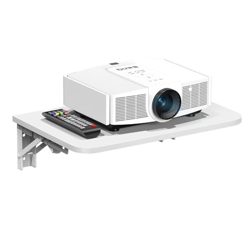 Projector Shelf for Wall, Wood Folding Wall Mount Shelf, White | Holds Up to 30lbs, Floating Entertainment Shelves for DVD Players, Cable Boxes, Game Consoles, Living Room Decor Accessories - color: White