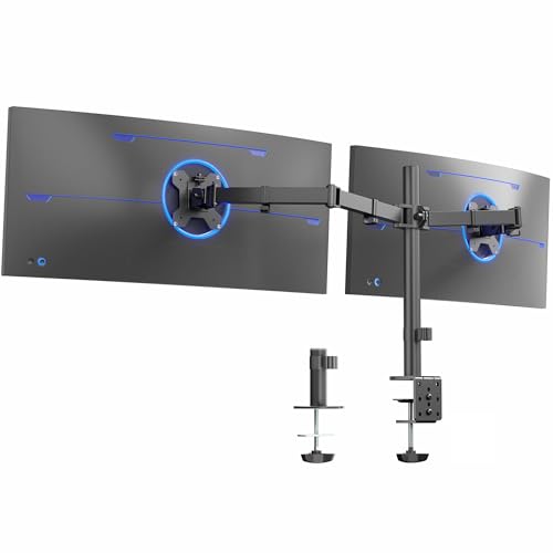 VIVO Dual Ultrawide Monitor Desk Mount, Heavy Duty Fully Adjustable Steel Stand, Holds 2 Computer Screens up to 38 inches and Max 22lbs Each, Black, STAND-V038 - color: Black, size: 13" - 38"
