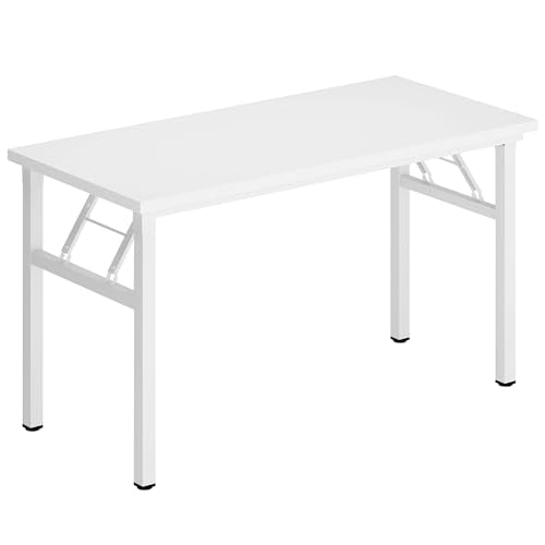 DlandHome 47 Inch Folding Computer Desk, Fully Assembled, White - color: White + White, size: 47 Inches