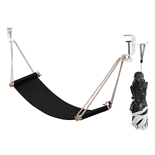 iMissiu Foot Hammock Under Desk Footrest, Adjustable Office Foot Rest Under Desk Hammock, Portable Desk Feet Hammock with Headphones Holder (Black) - color: Black
