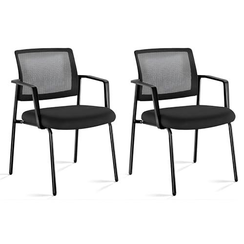 HealSmart 2 Pack Guest Waiting Room Office Arm Chairs, No Wheel for Reception Meeting Conference, Stacking Padded Fabric Seat, Mesh Back & Ergonomic Support Rest for Lobby Home Computer Desk - size: 2 Pack Guest Chair-Mesh Back
