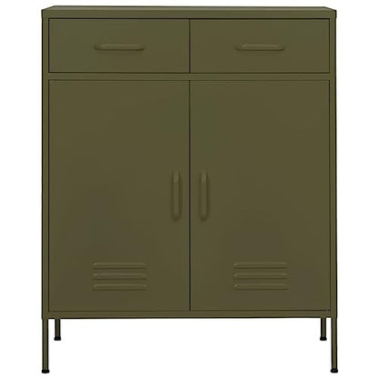 Steel Storage Cabinet with 2 Drawers and Adjustable Shelf, Olive Green Metal Organizer for Living Room and Office, 31.5 x 13.8 x 40.0 Inches - color: Olive Green
