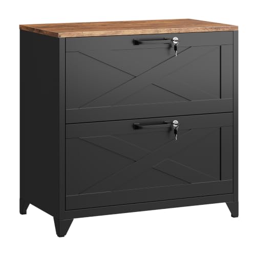BYNSOE 2 Drawer Lateral File Cabinet Metal Filing Cabinet with Lock Office Home Steel Lateral File Cabinet for A4 Legal/Letter Size Lockable Wide Metal Cabinet,Assembly Required - color: Black, size: 2 Drawers-2