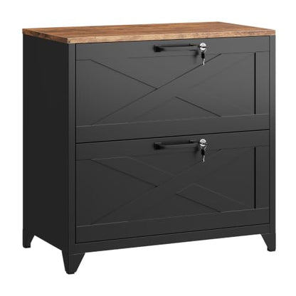 BYNSOE 2 Drawer Lateral File Cabinet Metal Filing Cabinet with Lock Office Home Steel Lateral File Cabinet for A4 Legal/Letter Size Lockable Wide Metal Cabinet,Assembly Required - color: Black, size: 2 Drawers-2