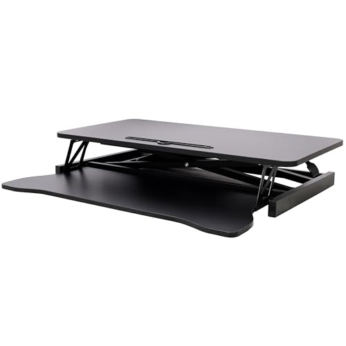 Standing Desk Converter, 32" Wide, Height Adjustable Sit Stand Up Desk Riser with Keyboard Tray, Desktop Workstation for Home Office Computer Laptop, Black - color: Black