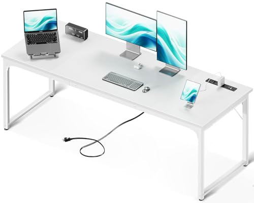 Coleshome 71 Inch Computer Desk with USB Ports, Large Office Desk, Long Study Student Writing Desk, White - color: White, size: 71 Inches