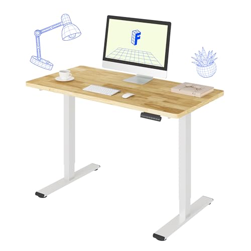 FLEXISPOT E3 Solid Wood Dual Motor Electric Standing Desk 48 x 24 Sit Stand Desk, Holds 220 lbs, Adjustable Height w/Memory Presets, Butcher Block Rubberwood Desktop & White Frame, Ships in 2 Boxes - color: White Frame+ Solid Wood Top, size: 48"x24" Whole