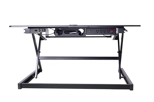 Rocelco 40" Height Adjustable Standing Desk Converter with AC Outlet USB Charger and Dual Monitor Arm Mount - Sit Stand Up Tabletop Riser - Sliding Keyboard Tray - Black (R DADRB-40-ACUSB-MA2) - color: Black Acusb, size: 40", style: Riser+Premium Dual Mou