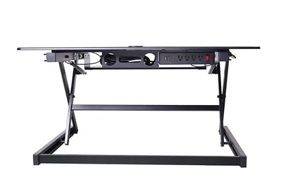 Rocelco 40" Height Adjustable Standing Desk Converter with AC Outlet USB Charger and Dual Monitor Arm Mount - Sit Stand Up Tabletop Riser - Sliding Keyboard Tray - Black (R DADRB-40-ACUSB-MA2) - color: Black Acusb, size: 40", style: Riser+Premium Dual Mou