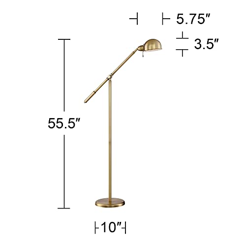 Dawson Antique Brass Adjustable Boom Arm Pharmacy 55" Tall Floor Lamp | Traditional Farmhouse Task Light Standing Metal Balance Gold Shade Decor for Living Room Reading House Bedroom