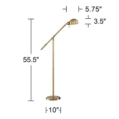 Dawson Antique Brass Adjustable Boom Arm Pharmacy 55" Tall Floor Lamp | Traditional Farmhouse Task Light Standing Metal Balance Gold Shade Decor for Living Room Reading House Bedroom
