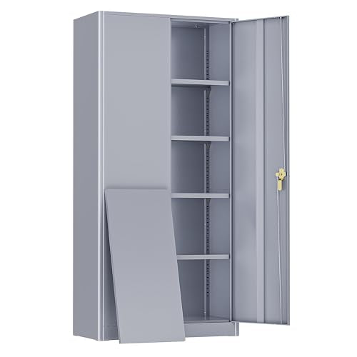 SUNCROWN Metal Storage Cabinets with Lock, Tool Cabinet, 72" Locking Steel Storage, Tall Locker Organizer Garage Cabinets with 2 Doors and 4 Shelves for Home,Office,Warehouse,Garage,School(Dark Grey) - color: Dark Grey, size: 72"H x 32"W x 16"D