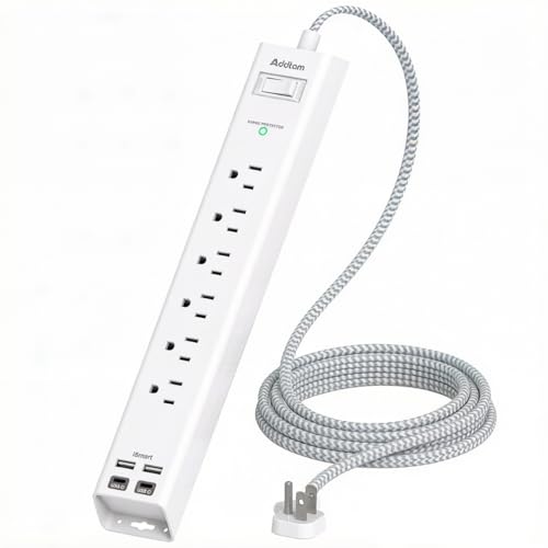 Power Strip Surge Protector - 2ft Short Extension Cord - color: White & Grey, size: 2 FT