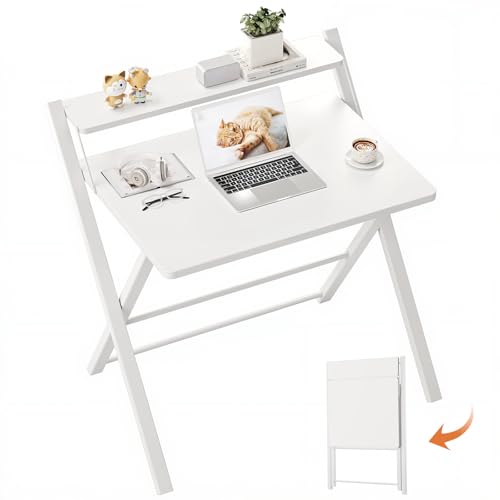 GreenForest Folding Desk No Assembly, Sturdy Computer Desk for Small Spaces - color: White, size: 22 x 27.3 inch