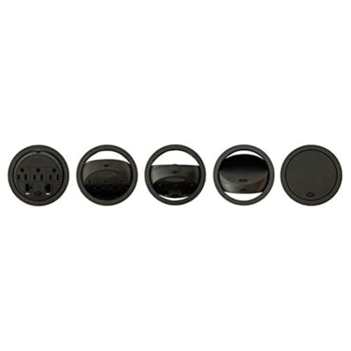 Kable Kontrol Recessed Power Grommet Desk Outlet, 3 AC Outlets, 2 USB-A, 1 Ethernet Port, 8’ Ft Power Cord, Flush Mount Fast Charging Station, for Office, Hotels – Black - size: 3 AC Outlets / 1 Ethernet / 2 USB (Power or Data)
