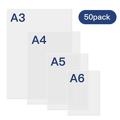 MAXDONE Premium Clear Thermal Laminating Pouches 50-Pack Laminating Sheets | for Laminator A3 A4, 3 Mil (80 Mic) Thickness for Extra Protection - color: Transparent