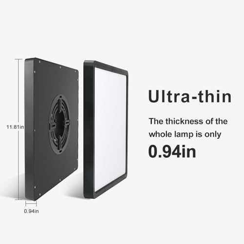 12inch 24W LED Flush Mount Ceiling Light, 4000K Square LED Ceiling Light, Black Flat Panel Lighting for Bedroom, Kitchen, Living Room - color: Neutral White, size: Square-Black