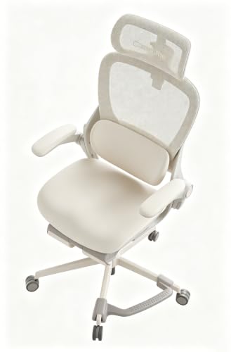 CabLady S2Pro Petite Ergonomic Office Chair for Small Frame | Desk Chair with Adjustable Lumbar, Headrest & Footrest, Space-Saving Flip-Up Armrests for Women