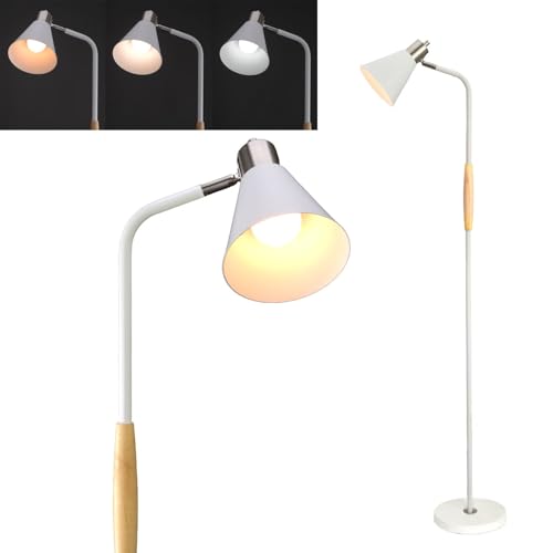 Adjustable Reading Floor Lamp,360°Rotatable Shade,3CCT LED Bulb Include,White - color: White Metal Shade