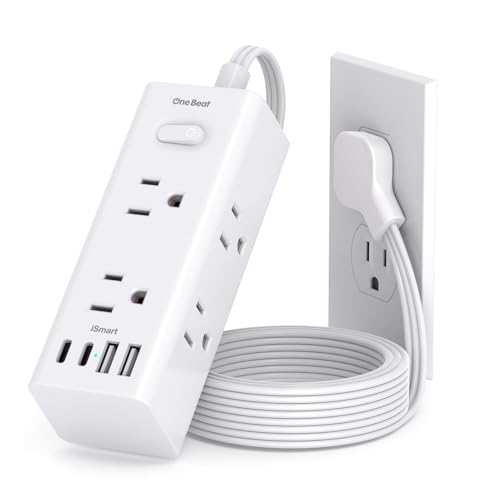 1Ft Extension Cord with Multiple Outlets, Flat Plug Power Strip Surge Protector with 1 Ft Cord, 6 Outlet 4 USB Ports (2 USB C), Multi Outlet Wall Plug for Travel, College, Dorm Room Essentials(White) - color: White, size: 1FT