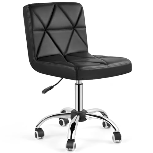 COSVALVE Armless Swivel Office Chair with Wheels, Adjustable Height | Armless Mid Back Chair With 360° Swivel, Adjustable Height & Rolling Wheels, Ideal For Home Offices, Conferences & Salons - color: Black