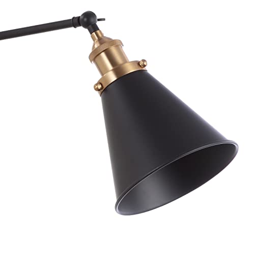 JONATHAN Y Rover 1-Light Wall Sconce 7", Black/Brass Gold, Set of 2 | Adjustable Arm, Hardwired Bedside Reading Swing Arm, Farmhouse Cone Shade, Metal Hardwired Indoor Fixture, LED Bulbs Included - color: Black/Brass Gold, size: Set of 2