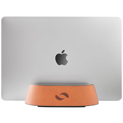 HumanCentric Vertical Laptop Stand in Vegan Cognac Leather, Adjustable - color: Cognac Leather