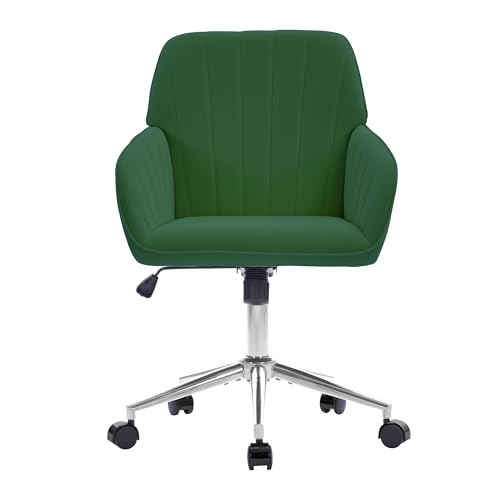 YITAI Velvet Office Desk Chair with Silver Foot Base, with Wheels,Modern Height Adjustable 360 Degree Swivel Upholstered Vanity Chairs with Arms for Living Room Bedroom,Green - color: Silver Green