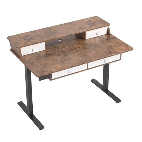 MSZ Sit & Standing Desk, Adjustable Height Electric Sit Stand Up Down Computer Table, 48x24 Inch Ergonomic Rising Modern Lift Motorized Gaming Desktop Work Home Office (Brown-Double Bookcase) - color: 4-brown-double Bookcase