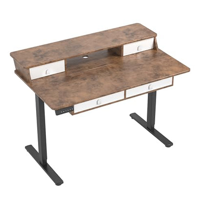 MSZ Sit & Standing Desk, Adjustable Height Electric Sit Stand Up Down Computer Table, 48x24 Inch Ergonomic Rising Modern Lift Motorized Gaming Desktop Work Home Office (Brown-Double Bookcase) - color: 4-brown-double Bookcase