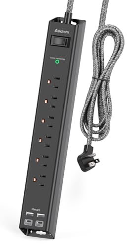 Surge Protector Power Strip - 5ft Extension Cord with 6 AC Outlets 4 USB | Flat Plug Power Strip with 2 USB-C, 1875W/15A, 900J Surge Protection, Outlet Extender for Home Office Dorm Room Essentials - color: Black & Dark Grey, size: 5 FT