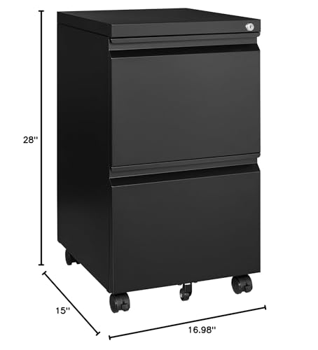 2 Drawer File Cabinet On Wheels Mobile Cabinet with Lock Under Desk Metal Filing Cabinet On Rollers Small Rolling File Cabinet Black Printer Stand for Home Office Fully Assembled - color: Black, size: 2 Drawers-Fully Assembled