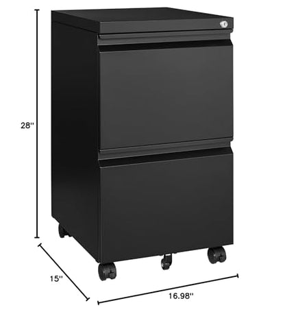 2 Drawer File Cabinet On Wheels Mobile Cabinet with Lock Under Desk Metal Filing Cabinet On Rollers Small Rolling File Cabinet Black Printer Stand for Home Office Fully Assembled - color: Black, size: 2 Drawers-Fully Assembled
