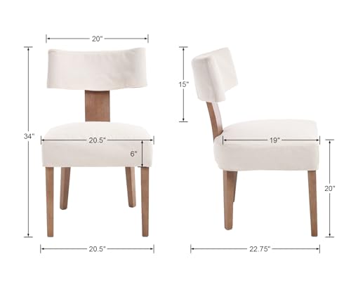 HNY Mid Century Modern Dining Chairs Set of 2 with Seat Covers, Farmhouse Linen Fabric Upholstered Accent Chairs Curved Backrest Kitchen Chairs, with Hardwood Frame, Beige - color: Beige Cover