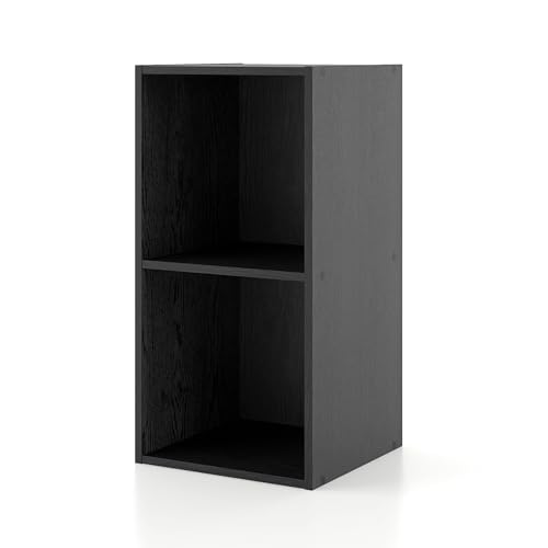 Homes: Inside + Out Apexa 2-Cube Storage Organizer Shelves, Stackable Wood Bookcase Fits Cubby Bins for Organization, Dorm Teen Room Decor & Home Office, Black - color: Black, size: 2-cube