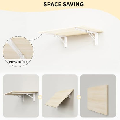 GOYLSER Laundry Room Wall Mounted Folding Table, Kitchen Restaurant Home Bar Work Table, Waterproof Easy to Install and Clean - color: Natural Wood, size: 25"x15.7"