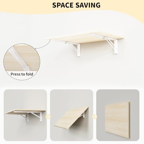 GOYLSER Fold Wall Mounted Table Folding Worktable, Addition to Garage/Home Office/Laundry Room/Home Bar/Kitchen & Dining Room - color: Natural Wood, size: 35"x20.5"