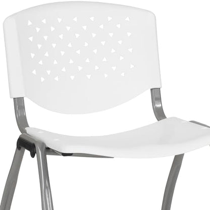 EMMA + OLIVER Home and Office White Plastic Stack Chair with Perforated | Powder Coated, 880 LBS. Weight Capacity - color: White