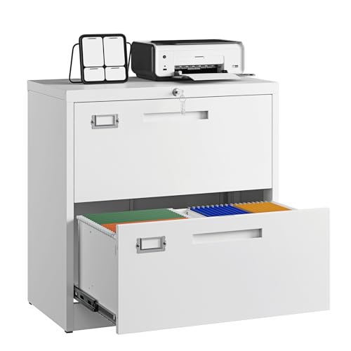 2 Drawer File Cabinet with Lock,Metal Lateral Filing Cabinet for Home Office,Hanging Letter/Legal/A4 Size (White, H27.95×W28.35×D15.74) - color: White, size: 16"D x 28.4"W x 28.0"H