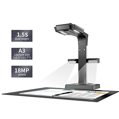 CZUR ET18 Pro Professional Document Scanner, 18MP HD Document Camera | 2nd Gen Auto-Flatten&Deskew Tech, Capture A3, 186 Languages OCR, Convert to PDF/Searchable PDF/Word/Excel, for Windows&macOS - size: ET18 Pro