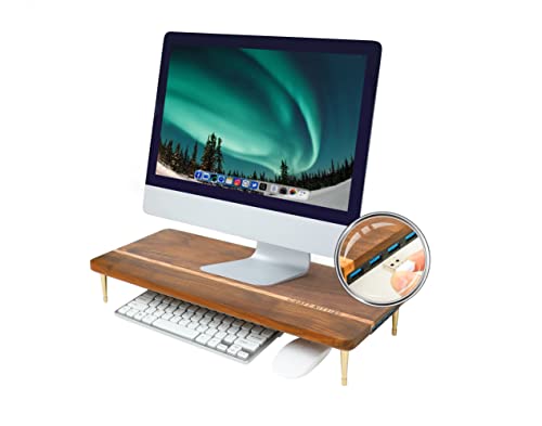 Monitor Stand Wood Riser with 4 USB Ports, Computer Monitor Stand with America Walnut Data Transfer Charging Hub -Compatible with Computer, Mac, PCs, Smartphone, 20.5*8.3in