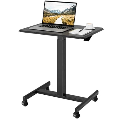 BONTEC Mobile Standing Desk Adjustable Height,Rolling Laptop Cart with Hook - color: Black, size: 25.6" x 18.9"