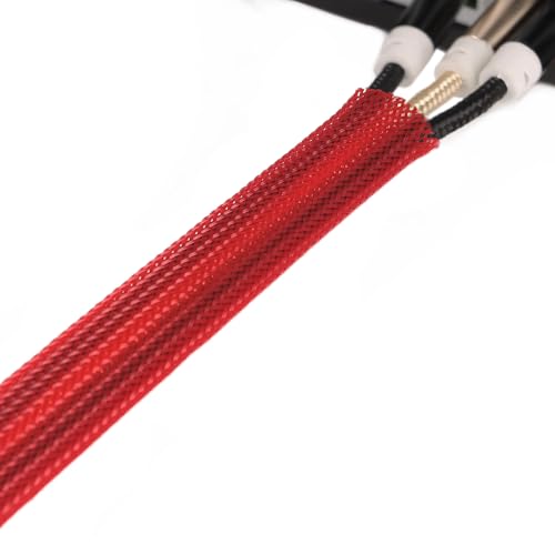 25ft PET Expandable Braided Cable Sleeve 13/16inch(20mm) Pet Braided Cable Sleeve for Audio Video Device Wire Automotive Wire (Red) - color: Red, size: 20mm"(13/16 inch)
